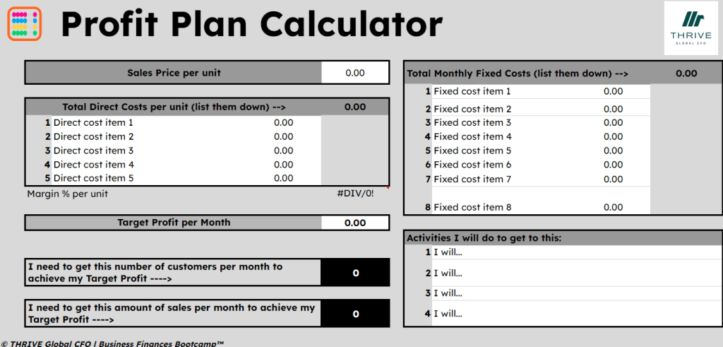 Profit Plan Calculator by Business Finances Bootcamp™